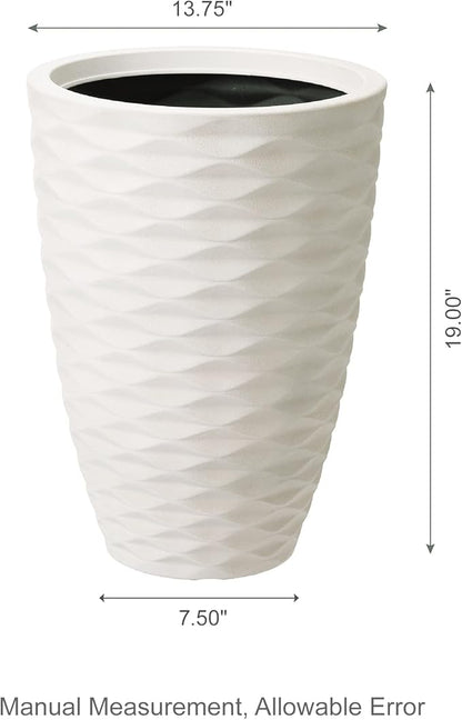 Glitzhome Oversized Planters Set of 2,Tall Flower Pots with Drainage Hole,19" H Faux Ceramic Wave Textured White Planter,Large Planters for Outdoor Plants,Outdoor Planter for Front Porch Patio Deck