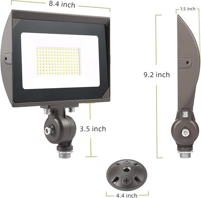 80W Outdoor LED Flood Light with 1/2" Knuckle Mount (Plate Included), 5000K Daylight 9600LM 120V, UL Waterproof LED Security Flood Lighting