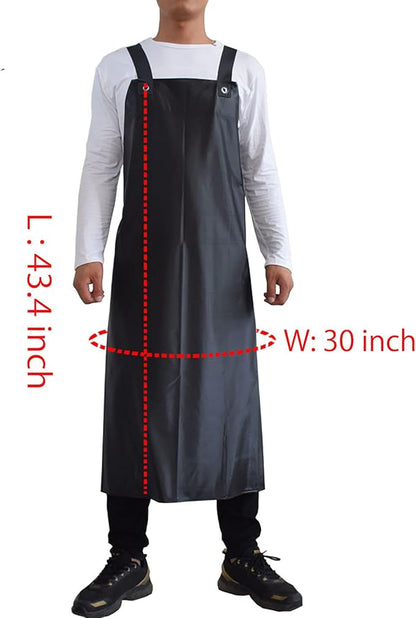 Waterproof Rubber Apron-43 Vinyl Waterproof Apron, Chemical Resistant Work Apron for Dishwashing,Dog Grooming,Cleaning,Butcher MD006-Black