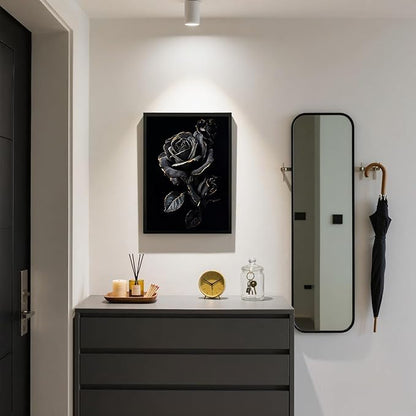 Canvas Bathroom Wall Art Prints Black Framed Wall Art Decor Black Gold Flowers Wall Art Decor Artwork for Walls Wall Pictures for Bathroom Botanical Hallway Over Bed Wall Art Decorations 16x20 Inchs