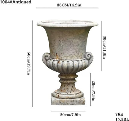VISIBLE Vintage European Giant Garden Urn Planter, Decorative Cement and Fiber Flower Pot, Make Rust Finished, Wrap Foam Safely Delivered from Local Warehouse (Antiqued, Medium)