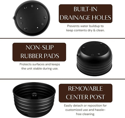 Monarch Abode Garden Hose Holder with Lid – Decorative Water Hose Holders for Outside, Border Embossed Metal Matte Black Pot with Drainage, 100ft Waterhose Holder for Outside, Garden Storage Caddy