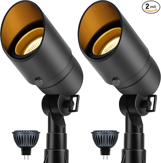 Gardencoin Low Voltage Landscape Spotlight, 12V LED Outdoor Landscape Lighting, Landscape Spot Lights Wired for Garden and Yard, Aluminum Up Lighting Fixture with 5W MR16 Replaceable Bulb (2 Pack)