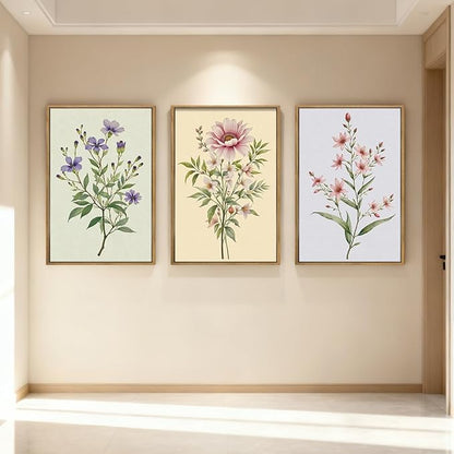 Floral Wall Art Wildflower Wall Decor Framed Botanical Painting 16x24 Inch Set of 3 for Living Room Bedroom Dining Room