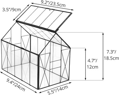 NCYP Geometric Glass Terrarium with Lid for Succulent, Small Cactus - Handmade Clear Closed House Shape Box - Home Indoor Tabletop Garden Decor, Black 9.4" x 5.5" x 7.3" (No Plants)