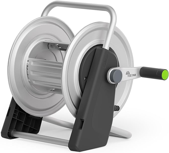 Metal Garden Hose Reel Cart,Hose Holder Up to 50-80 Feet of 5/8" Hose,Wall Mounted Water Hose Reel,Portable Hose Reels for Outside Car Washing, Watering