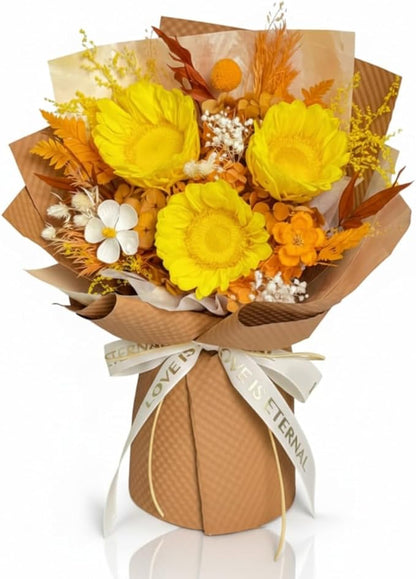 Vaanshie Premium Preserved Flower Bouquet Ideal for Mother's Day Gifting (Sunflower Orange)