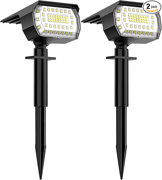 LANSOW Solar Spot Lights Outdoor, [2 Pack/76 LED] 2-in-1 Solar Landscape Spotlights, 3 Modes IP65 Waterproof Dusk to Dawn Solar Powered Flood Wall Lights for Outside Yard Garden Path(Cool White)
