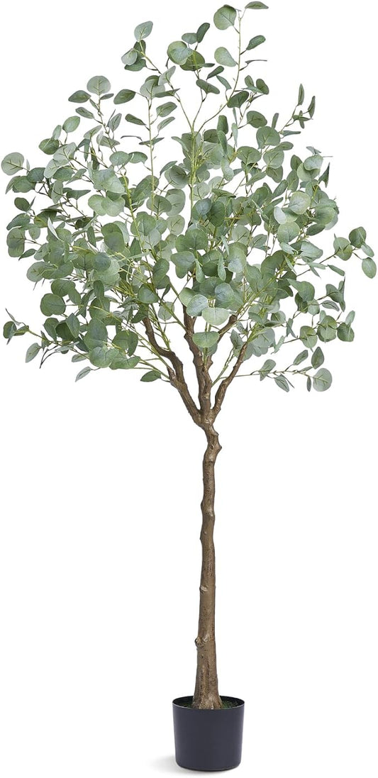 VEVOR Artificial Eucalyptus Tree, 6 FT Faux Plant, Secure PE Material & Anti-Tip Tilt Protection Low-Maintenance Plant, Lifelike Green Fake Potted Tree for Home Office Christmas Decor Indoor Outdoor