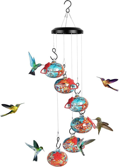 Charming Wind Chimes Hummingbird feeders for Outdoors Hanging ant and bee Proof,Never Leak,Perfect Hummingbird Gift for People(Blue)
