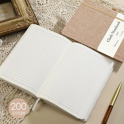 ipoul Linen Journal, A5, 8x6, Ruled Notebook, Journal for Writing, Hardcover, Lay Flat, with Band Closure & Pen Holder, Pink
