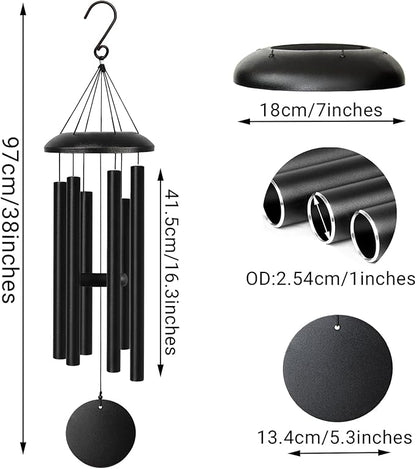 Wind Chimes for Outside Deep Tone, 38" Large WindChimes with 6 Tubes, 100% Rustproof Aluminum, Memorial Gift or Garden Patio Porch and Outdoor Décor(Black)