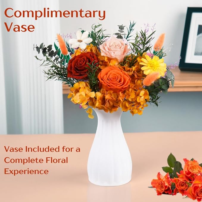 Forever Flowers Bouquet, Preserved Long-Lasting Orange Roses, Vase-Ready Arrangement for Birthday, Anniversary, Graduation, Valentine’s Day Gifts for Women
