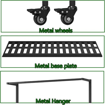 YIZAJIA Plant Stand Indoor 3 Tier Metal Outdoor Tiered Stands Shelf With wheel for Multiple Plants Potted Ladder Plant Holder Table Plant Pot Stand for Window Garden Balcony Living Room (3 Tier-Black with Hanger)
