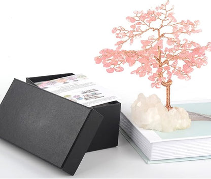 Gemstone Crystal Tree of Life,Natural Rose Quartz Clear Quartz Cluster Base,Healing Crystal Positive Energy Bonsai Feng Shui Money Tree Home Decor for Luck and Wealth 5.5"-6.3"