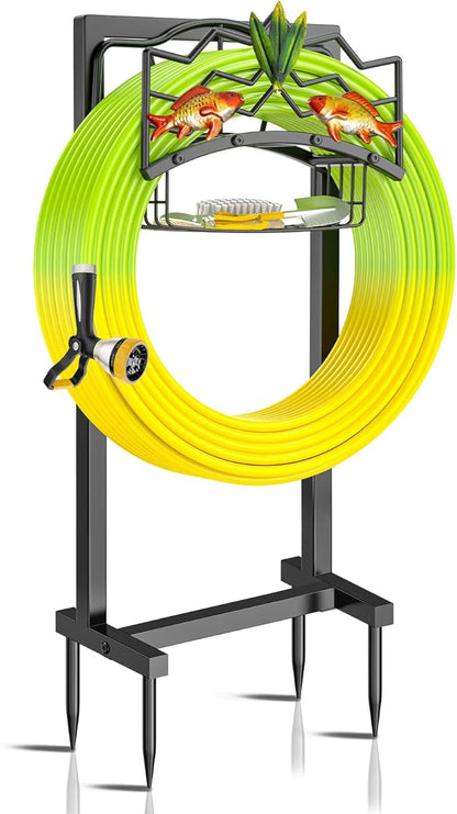 Garden Hose Holder, Heavy Duty Metal Water Hose Holders Stand with 4 Spikes, Freestanding Outdoor Water Pipe Storage Rack Hanger 150ft for Outside Yard Lawn Decor