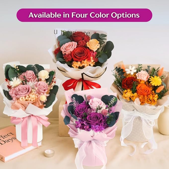 Vaanshie Forever Flowers Bouquet, Preserved Long Lasting Pink-Purple Roses Flower Bouquet for Valentine’s Day, Christmas, Anniversary, Birthday Gifts for Her Ideal for Mother's Day Gifting