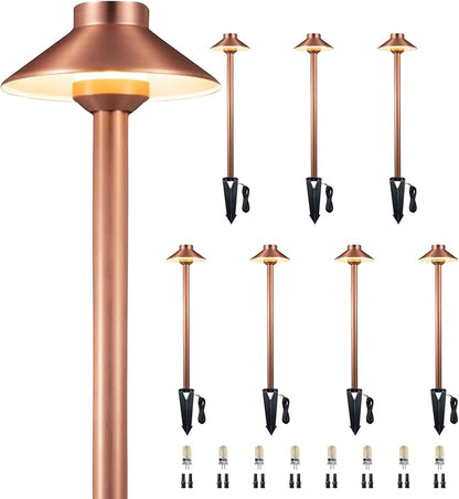 Gardenreet Brass Landscape Lights Pathway Light(Hat), 12V Low Voltage Copper Sideway Lamp Outdoor Waterproof LED for Patio Walkway Driveway Garden Yard with 3W 2700K G4 Bulb(8 Pack)