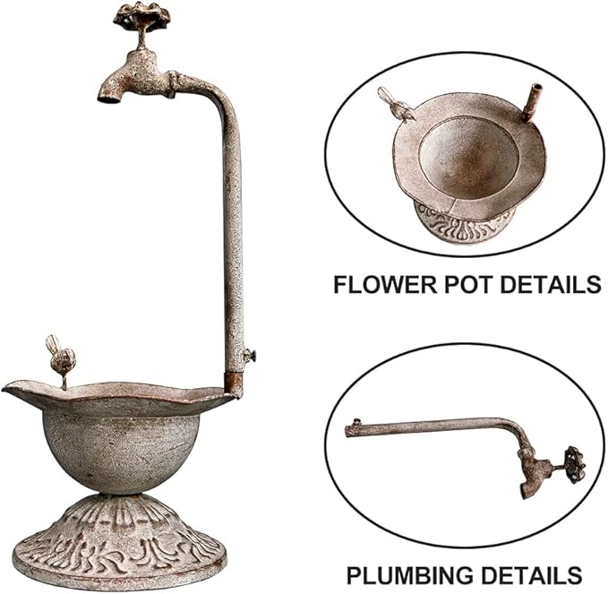 Unique Planters for Indoor Outdoor Plants, Rustic Succulent Planters, Outdoor Flower Pots, Indoor Succulent Plant Pots, Metal Tap Design, Home and Garden Decor (Gray)