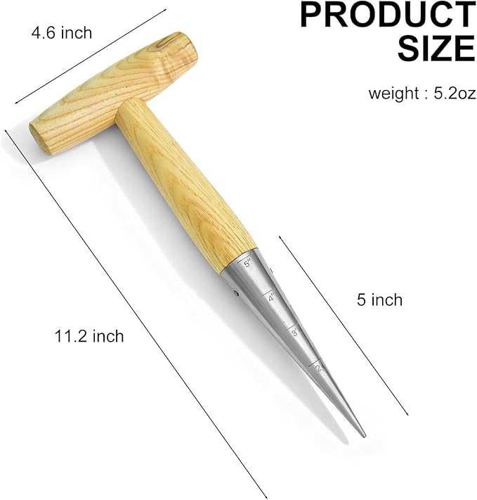 Seed Dibber Hand Dibber Bulb Planter Tool, Stainless Steel Garden Dibber with Wooden Handle for Planting Seeds, Bulbs, Tulips, Daffodils and Flowers