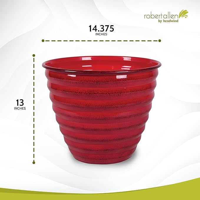 Headwind Avondale Collection Ironstone Decorative Planter - 14 Inch Autumn Blaze Red Finish, Lightweight, Durable, Rust-Resistant, Weatherproof, Indoor & Outdoor Use by Robert Allen