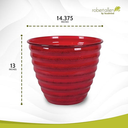 Headwind Avondale Collection Ironstone Decorative Planter - 14 Inch Autumn Blaze Red Finish, Lightweight, Durable, Rust-Resistant, Weatherproof, Indoor & Outdoor Use by Robert Allen