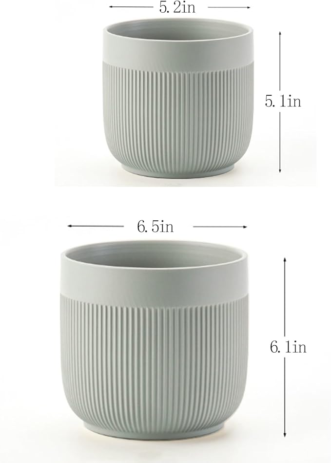 Ceramic 5.2+6.5 inch Planters, Modern Home and Office Flowerpot, Indoor and Outdoor Flowerpot with Drainage Hole (Grey)
