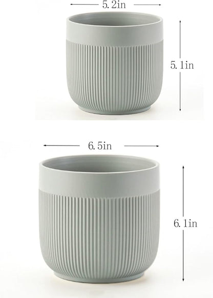 Ceramic 5.2+6.5 inch Planters, Modern Home and Office Flowerpot, Indoor and Outdoor Flowerpot with Drainage Hole (Grey)