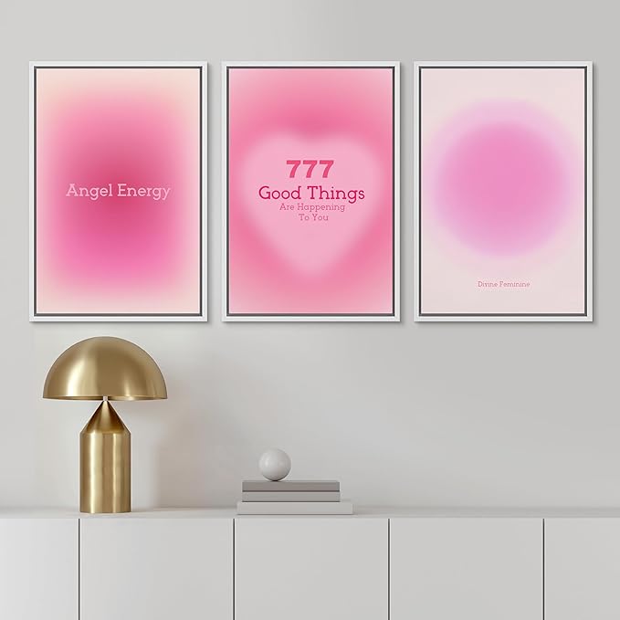 Ashbrook Framed Canvas Print Wall Art Set Aura Poster Valentines Affirmation Poster angel Numbers Pink Decor Girl's Bedroom Abstract Digital Art Calm/Relax for Bedroom - 16"x24"x3 WHITE
