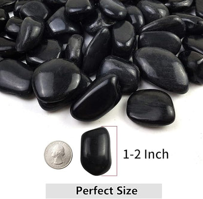 40lbs Black Pebbles Mulch for Landscaping, 1-2 Inch High Polished Natural River Rocks for Plants, Decorative Stones Garden Outdoor and Indoor DIY Vase Filler Fish Tank Aquariums