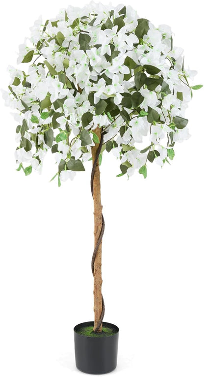 GOFLAME 53" Artificial Bougainvillea Tree, Faux Silk Flower Plant in Pot with 576 Flowers & 288 Leaves, Indoor Outdoor Fake Bougainvillea for Home, Office and Garden Decor, White