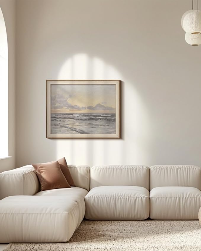 InSimSea Framed Canvas Wall Art Home Decor Coastal Wall Art Paintings Vast Sea under Cloudy Sky Canvas Art Wall Decor Rustic Art for Bathroom Farmhouse Decor Pictures for Living Room 16x20In