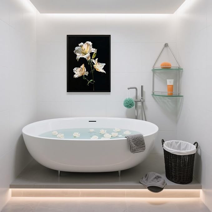 Canvas Bathroom Wall Art Prints Artwork for Walls Decor Framed Vintage Wall Art Decor Black and White Flowers Wall Art Decorations Pictures for Bathroom Botanical Hallway Wall Art Decor 16x20 Inchs