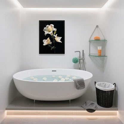 Canvas Bathroom Wall Art Prints Artwork for Walls Decor Framed Vintage Wall Art Decor Black and White Flowers Wall Art Decorations Pictures for Bathroom Botanical Hallway Wall Art Decor 16x20 Inchs