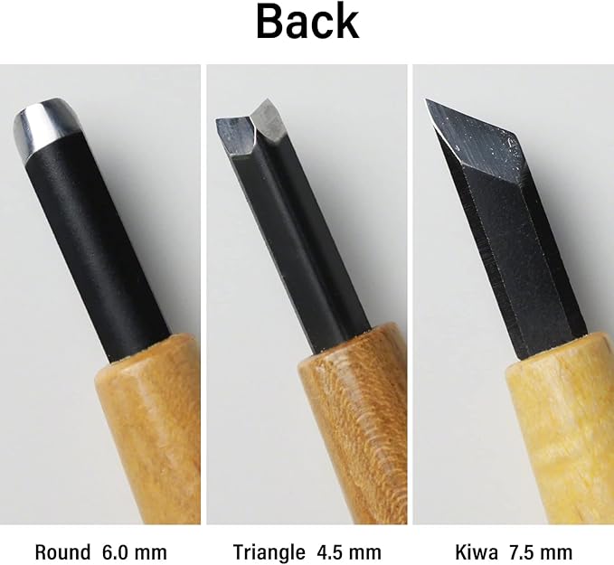 Wazakura 3PCS Bonsai Chisel Kit with Round Gouge, Single Bevel Skewed and V-Parting Tool, Hand Carving Tool Set for Jin Shari Making, Woodworking Knife Pack (3PCS Bonsai Chisel Kit)