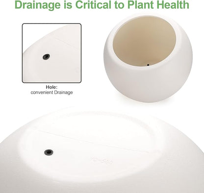 20”Dx16.1”H Lightweight Durable Modern Plastic Sphere Planter with Drainage Hole & Rubber Plug Weather Resistant,Planters for Indoor Plants & Outdoor,Large Plant Pot,(White, 12.6" Pot Opening)