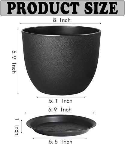 12 Inch 2 Pack Outdoor Flower Pots, Planting Pots with Saucers, Garden House Plants Planters with Drainage Hole Plant Pots Indoor Plants Black Color Plastic
