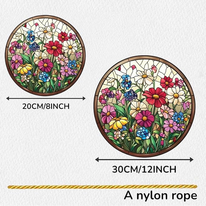 Acrylic Stained Window Hanging Flowers Acrylic Decoration for Indoor Outdoor Home Bar Office Garden Plastic Ornament Decor 12x12 Inch
