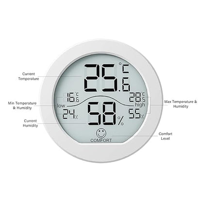SECRUI Hygrometer Thermometer for Room Temperature Humidity Meter Indoor Thermometer Accuracy Calibration LCD Temperature Sensor with Maximum and Minimum Records, TH1, White, 2 Pack