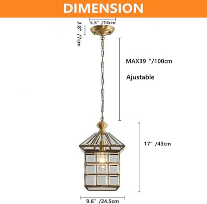 Milaii Copper Brass Outdoor Pendant Lights, Waterproof Hanging Porch Light Exterior Lantern Light Fixture with Clear Glass Outdoor Chandelier for Patio Kitchen Dining Room Entryway