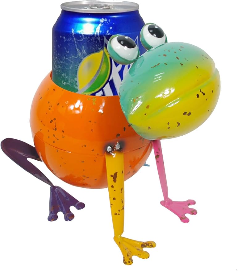 Continental Art Center Inc. 18148 Metal Frog Planter Flower Pot, Orange, Green
