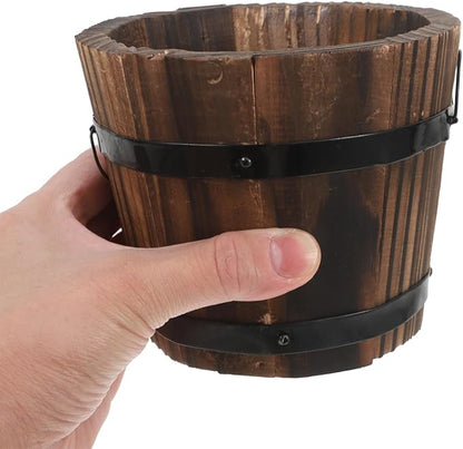 Wooden Barrel Flower Pot Succulent Planter 4 Inch Rustic Vintage Style Indoor Outdoor Garden Decor