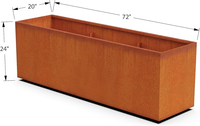 Plantercraft 72 Inch Large Rectangular Planters for Outdoor Plants | 6 FT Extra Large Corten Steel Planter Box | Heavy Duty Metal Planter Rectangle for Patios, Commercial Spaces & Garden Borders
