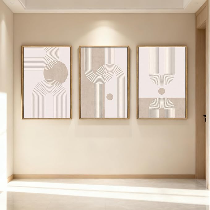 ANHUIB Neutral Wall Art Modern Wall Decor Abstract Line Artwork Beige Boho Paintings 24x36 Inch Set of 3 for Living Room Bedroom Dining Room