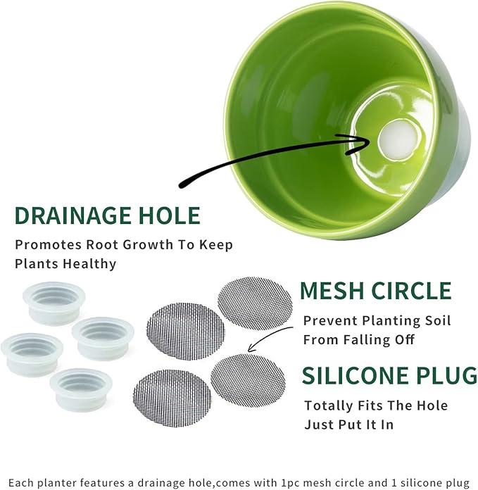 YBX 4-Inch Ceramic Plant Pots Outdoor Garden Planter Round Flower Pot with Drainage Hole Green (Pack 4)