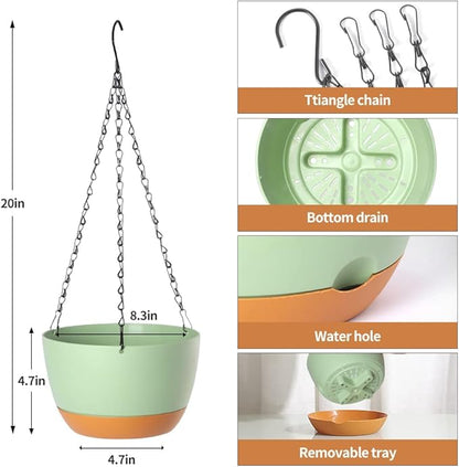 Lookat Set of 3 Self-Watering Hanging Pots for Plants Outdoor Indoor, Hanging Planters with Chains and Drainage Hole (8.3 inch White（3 Pieces）)