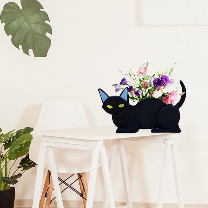Black Cat Planter Plant Pots,Cute Cat Flower Planter,Gifts for Pet Lovers,Unique Animal Plant Pots,Office,Indoor Outdoor Garden Decor12.5 * 5.6 * 7.8in