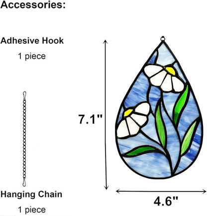 Daisy Stained Glass Window Hangings Flower Suncatcher Ornament, Handmade Tiffany Style Stained Glass Flower Decor Gifts for Women Mom Teacher,Wedding Birthday Christmas Celebration Gifts