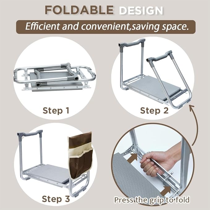 Garden Kneeler Folding garden stool Seat with EVA Foam Pad - Portable Foldable Gardening Bench Gift (Gray)