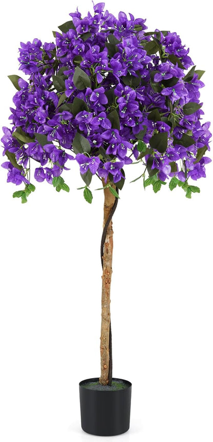 GOFLAME 53" Artificial Bougainvillea Tree, Faux Silk Flower Plant in Pot with 576 Flowers & 288 Leaves, Indoor Outdoor Fake Bougainvillea for Home, Office and Garden Decor, Purple